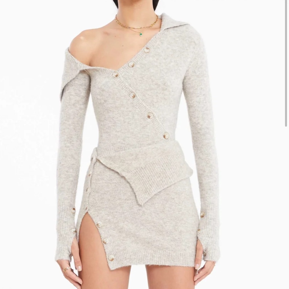 Elegant Off-Shoulder Gray Sweater Dress